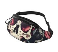 sttung Sac banane tout-en-un avec motif floral et tête de mort pour les amateurs de randonnée, de voyage et de course à pied, Noir , Taille unique