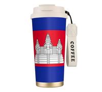 sttung Tasse à café de voyage 2 en 1 avec motif drapeau du Cambodge - Tasse isotherme en acier inoxydable 316 pendant plus de 12 heures - Cadeau pour anniversaire, Noël