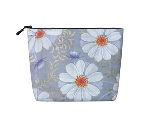 sttung Trousse de toilette de voyage en imitation lin avec fermeture éclair pour femme Motif marguerite Bleu, Noir , Taille unique
