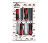 Stubai 356104 Ciseaux à bois façon suédois avec manche bi matière, Argent/rouge/noir, 6-26 mm, Set de 4 Pièces