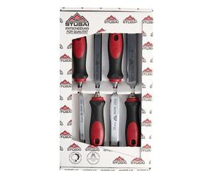 Stubai 356104 Ciseaux à bois façon suédois avec manche bi matière, Argent/rouge/noir, 6-26 mm, Set de 4 Pièces