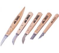 STUBAI Jeu de couteaux à entailler 5 pièces en carton | Couteau à sculpter avec manche en bois, outil de sculpture sur bois pour travaux de sculpture fins, travail du bois, outils de sculpture