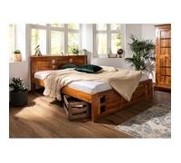 Stucture lit 140x200 - Bois massif d'acacia laqué (Miel) - Style colonial - OXFORD #0251
