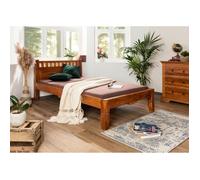 Stucture lit 140x200 - Bois massif d'acacia laqué (Miel) - Style colonial - OXFORD #221