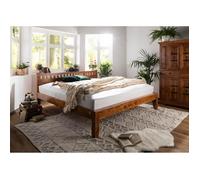 Stucture lit 160x200 - Bois massif d'acacia laqué (Miel) - Style colonial - OXFORD #222