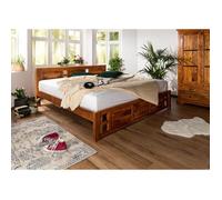 Stucture lit 200x200 - Bois massif d'acacia laqué (Miel) - Style colonial - OXFORD #0254