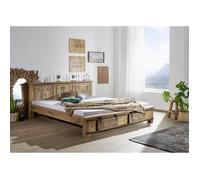 Stucture lit double 180x200cm - Bois massifde manguier laqué (Bois naturel) - RAILWAY 142