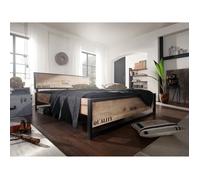 Stucture lit double industriel 180x200cm - Bois massif de manguier brut - Fer et bois imprimé - FACTORY #141