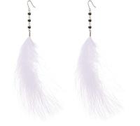 Stud Earrings,Beaded Feather Earrings Tassel Long Retro Ethnic Earrings Pendant for Ladies As a Gift/White