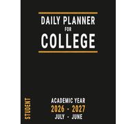 Student Planner 2026-2027 College Daily: Large Black, One Page per Day, University School Year July 26 to June 27, Assignments and Homework for Men, Guys and Boys, 8.5 x 11