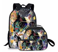 Student Printed Backpack 3-in-1 Boys' Backpack, with Lunch Bag and Pencil Case, Suitable for Children and Teenagers in Middle School, 17 inch Large Capacity