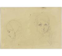 Studienblatt; Bildnis eines Mädchens im Profil nach links und en face Poster imprimé par Jakob Becker (61 x 91,4 cm)