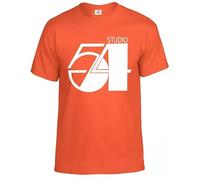 Studio 54 New York Disco T-shirt Game Cadeau, T-shirt orange imprimé blanc, L