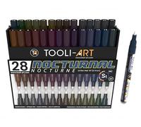 Studio Colour Series Lot de 28 marqueurs de peinture acrylique à pointe extra fine de 0,7 mm pour peinture sur roche, verre, tasses, bois, métal, toile, bricolage, détails Non toxique à base d'eau