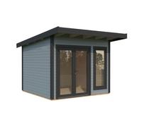 Studio de jardin en bois Aurélia - PALMAKO - Ep.44 mm - 296x300 cm - 8,4 m² - Double vitrage trempé - Peint gris