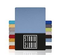 STUDIO Drap-Housse 180x200cm - Jersey 100 % Coton Peigné - Bleu Moyen - Certifié Oeko-TEX - Infroissable, Extensible - pour Matelas 15-25 cm
