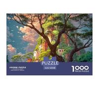 Studio Ghibli-Style Illustration 1000 Pièces Carton Premium Lot de Puzzles Tree Building Anti-Stress Jeu Créatif Puzzles pour Adultes Et Enfants 52x38cm/1000pcs