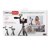 T’NB Influence Kit Vidéo pour Smartphone avec Trepied, Kit Vlogging, Lumière LED, Microphone avec Bonnette, 3 Filtres de Couleur, Télécommande sans Fil, Compatible Android/iPhone - Noir