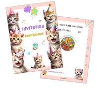 STUDIO MANALI 12 cartes invitation anniversaire à gratter enfant fille et garçon - 12 enveloppes - 12 stickers - theme CHATS