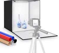 Studio Photo Box Portable,60x60x60cm Boîte à Lumière, Tente d¿éclairage Shooting avec 240 LED Lampes,Éclairage 3000K-5600K Lightbox avec 5 Couleurs de Fonds (Noir, Blanc, Orange, Bleu, Rouge)