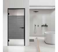 Studio Porte intérieure en verre à charnière noire avec cadre, modèle Bali, verre de sécurité trempé transparent de 8 mm, décor noir, cadre en L, convient aux ouvertures de 80 x 198 cm