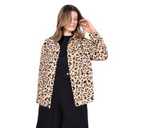 Studio Untold Femme Grandes Tailles Veste-Chemisier Coupe Boxy, Lin mélangé et imprimé léopard, Base Arrondie Beige 46+ 839602300-46+