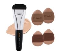 Studio17 Ensemble de pinceaux plats pour fond de teint et petite houppette | Petit pinceau de maquillage avec 4 mini houppettes | Kit pour fond de teint liquide pour fond de teint | Poils micro