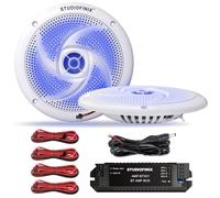 STUDIOFINIX 6,5" 240W Enceintes Marines Bluetooth Imperméables - Audio Bateau 2 Voies Résistant aux Intempéries avec Lumières LED, Design Fin à Profil Bas, Convient pour Bateau, Camping-car, ATV, UTV,