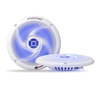 STUDIOFINIX Haut-parleurs Marins étanches à Profil Bas - 13,2 cm 2 Voies Ultra Minces à Double Pilote étanche avec éclairage d'ambiance LED Bleu Froid (Blanc, Une Paire)