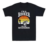 STUDO&PCRA Men's I'm A Hooker on The Weekends Funny Fishing Sarcastic Quote Vintage T-Shirts Black L