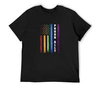 STUDO&PCRA Men's LGBT Pride Ally Rainbow American Flag T-Shirts Black XXL