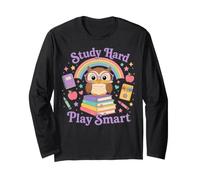 Study Hard Play Smart Owl Back to School Student Manche Longue