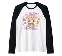 Study Hard Play Smart Owl Back to School Student Manche Raglan
