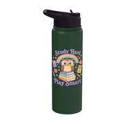 Study Hard Play Smart Owl Back To School Student Stainless Steel Insulated Water Bottle