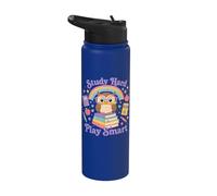 Study Hard Play Smart Owl Back To School Student Stainless Steel Insulated Water Bottle