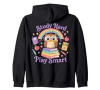 Study Hard Play Smart Owl Back to School Student Sweat à Capuche