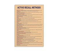 Study Techniques Poster Active Recall Methods Visual Guide Wall Art Educational Learning Poster for Student Room Library Home Office(Framed,08X12inch(20X30cm))