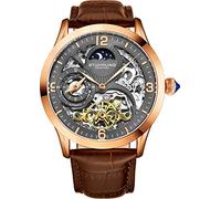Stührling Montre automatique originale pour homme, cadran de montre squelette, double heure, AM /PM Sun Moon, bracelet en cuir, série 571 montres pour homme, Multicolore, Unitalla, Bracelet