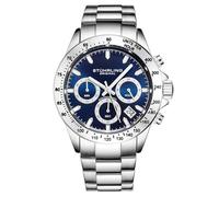 Stührling Original Montre chronographe pour homme en acier inoxydable avec couronne vissée et étanche jusqu'à 100 m Cadran analogique Mouvement à quartz, bleu, Chronographe, mouvement à quartz