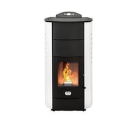 STUFE A PELLET ITALIA Manhattan 24 KW - Poêle à Granulés Hydro pour Chauffage et Eau Chaude Efficacité 92% Chauffe 180m² Autonomie 22H Programmable 5 Vitesses et Puissances Garantie 24 Mois Blanc