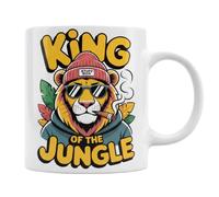 Stuff-Box King of the Jungle - Tasse à café - Impression blanche - 330 ml - Motif lion - Surface brillante (blanc)