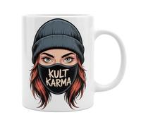 Stuff-Box Kult Karma Tasse à café 330 ml avec symbole imprimé | Tasse imprimée brillante (blanc)