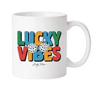 Stuff-Box Lucky Vibes Tasse à café 330 ml avec imprimé cube | Tasse imprimée brillante, blanche