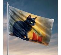 Stuff For Boys Room A Black Cat with Glow Eyes Sits Beside Two Allumées. Drapeau, Deck Decorations Outdoor Dorm Wall Decor for Colle(30 x 45 cm)