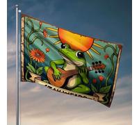 Stuff For Boys Room A Cheerful Frog Strums A Guitar Under A Bright Sun Flag Man Cave Decor Outdoor Signs And Decor (30 x 45 cm)