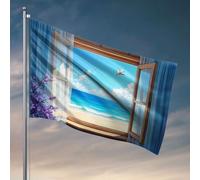 Stuff For Boys Room A Sereine Beach View from an Open Window Drapeaux Deck Décorations Outdoor Dorm Wall Decor for Colle(152 x 244 cm)