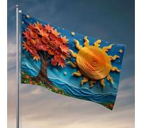 Stuff For Boys Room A Vibrant Tree with Autumn Leaves Under A Radiant Sun Flag Man Cave Decor Outdoor Signs And Decor (30 x 45 cm)