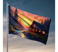 Stuff For Boys Room Cozy Cabin By The River At Sunset Flag Retro Room Decor Bar For Man Cave (30 x 45 cm)