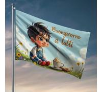 Stuff For Boys Room Happy Morning To All : A Cute Child Enjoying A Steaming Hot Chocol Flag Home Bar Flag (30 x 45 cm)