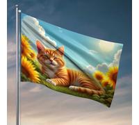 Stuff For Boys Room Relaxing Cat In A Sunflower Field Flag Retro Room Decor Bar For Man Cave (30 x 45 cm)